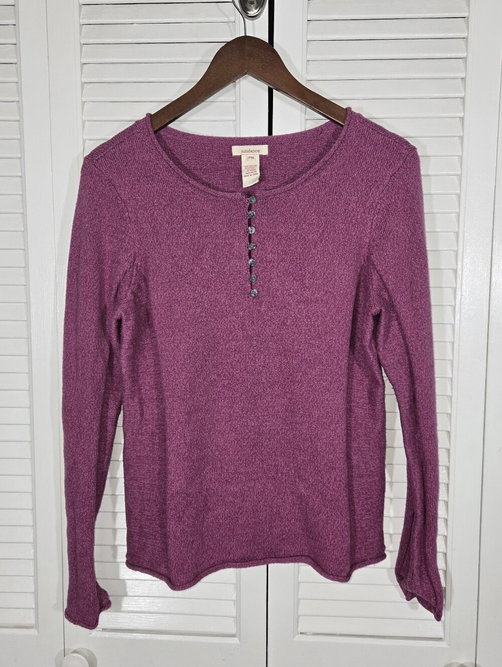 Sundance Homestead Henley Long Sleeve Heathered Magenta Knit Sweater MP